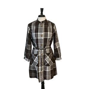 TUCKERNUCK Cedar Check Crosby Dress Brown Plaid Button Front Women's Sz L